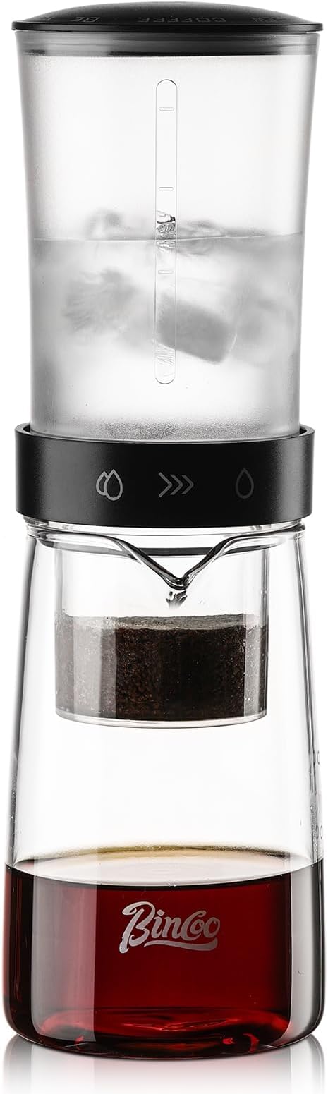 Bincoo Glass Ice Coffee Dripper with Adjustable Dripe Flow Control, Cold Brew Coffee Maker - 450ML, Precision Drip Brewer Tower for Smooth, Low-Acidity Cold Brew Concentrate