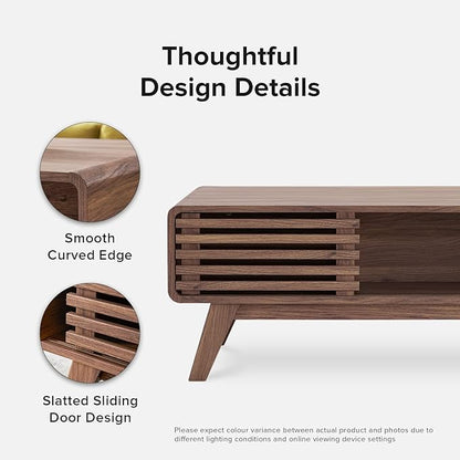 mopio Ensley Coffee Table, Mid Century Modern Table with Storage, Farmhouse Wood Coffee Table for Living Room Fluted (Walnut)