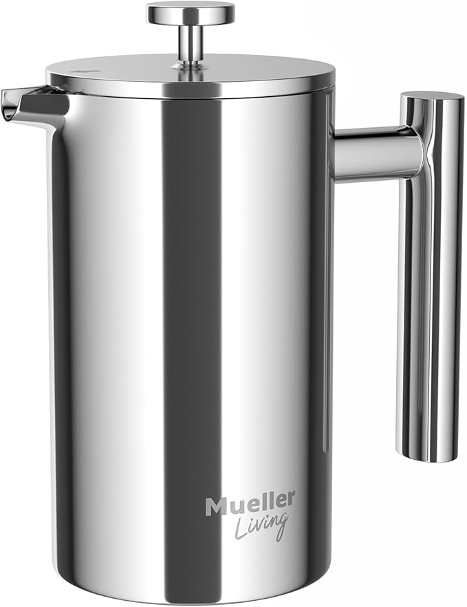 MuellerLiving French Press Coffee Maker 20oz, Stainless Steel French Press Coffee, 4 Filter Heat Resistant Double Insulated, Rust-Free, Food Grade, Dishwasher Safe Coffee Pot