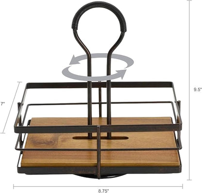 Gourmet Basics by Mikasa Nova Acacia Wood Rotating Condiment Caddy, 8.75 Inch, Black,5270309