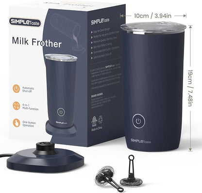 SIMPLETASTE Milk Frother, 4-in-1 Electric Milk Steamer, Automatic Warm and Cold Foam Maker and Milk Warmer for Latte, Cappuccinos, Macchiato, Dark Blue