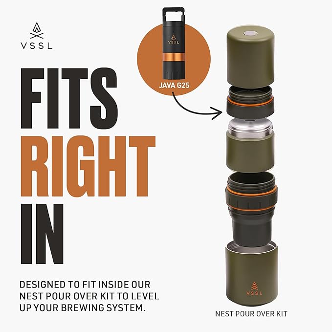 Java G25 Manual Coffee Grinder | Coffee for Camping | Bean Grinder | Travel Pour Over | Stainless Steel Conical Burr | ~ 25 Gram Capacity | Extendable Grind Handle | 50 Grind Settings | Carbon