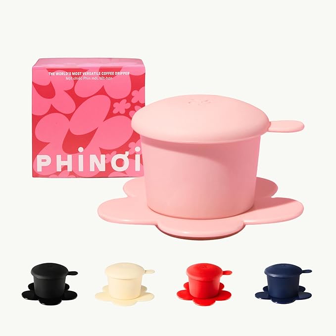 [Holiday Gift] Vietnamese Phin Filter, Plastic Reusable Pour Over Coffee Dripper, Single Cup Coffee Filter with Flower Design for Manual Brewing, Gift for Christmas Thankgiving (Pink)
