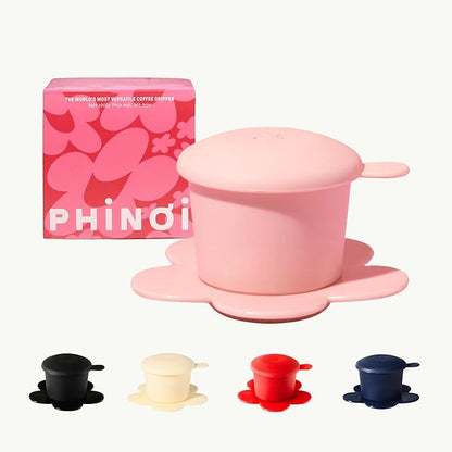[Holiday Gift] Vietnamese Phin Filter, Plastic Reusable Pour Over Coffee Dripper, Single Cup Coffee Filter with Flower Design for Manual Brewing, Gift for Christmas Thankgiving (Pink)