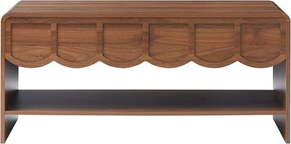 Lift Top Coffee Table with Hidden Compartment, 2 Tier Wooden Center Table with Wave Panel, Modern Lift Tabletop for Home Living Room Office, Walnut