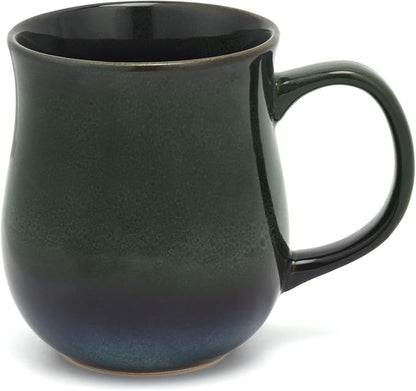 20 Oz Large Ceramic Coffee Mugs, 600ml Big Handle Handmade Pottery Tea Cup for Office and Home, Easy to Hold, Microwave and Dishwasher Safe, Hot Cold Drinking, Stylish Texture Glaze (Ink Green)