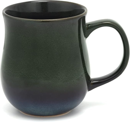 20 Oz Large Ceramic Coffee Mugs, 600ml Big Handle Handmade Pottery Tea Cup for Office and Home, Easy to Hold, Microwave and Dishwasher Safe, Hot Cold Drinking, Stylish Texture Glaze (Ink Green)