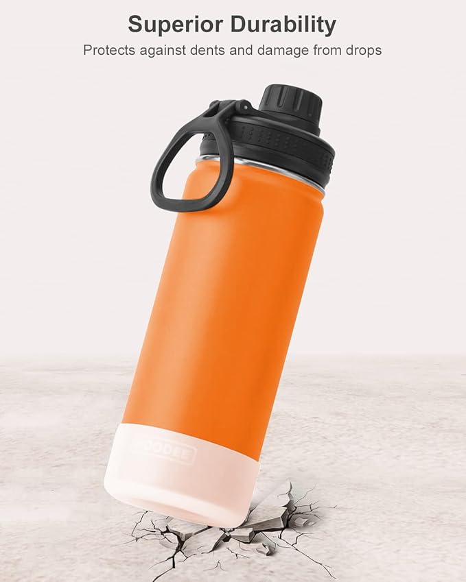koodee Insulated Water Bottle, 18 oz Stainless Steel Double Wall Vacuum Wide Mouth Sport Bottle with Leakproof Spout Lid （Cosmic Orange）