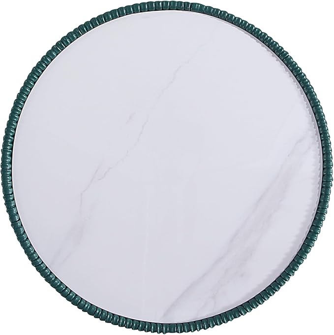 Manhattan Comfort Modern Anderson Coffee Table, 1.0 & 2.0 End Table, Upholstered in Green Leatherette with Ceramic Faux Tabletop and Gold Metal Tabletop- Set of 3