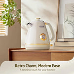 Load image into Gallery viewer, Hazel Quinn Retro Electric Kettle - 1.7 Liters / 57.5 Ounces Tea Kettle with Thermometer, All Stainless Steel, 1200 Watts Fast Boiling, BPA-free, Cordless, Automatic Shut Off - Pearl White