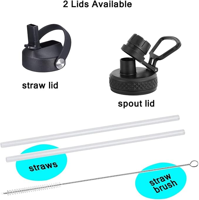 SENDESTAR Water Bottle 32oz,2 Lids(Straw lid),Wide Mouth Stainless Steel Vacuum Insulated Double Wall Keep Liquids Cold or Hot All Day,Sweat Proof Sport Design,Fit Car Cup Holder(White&Tiffany)