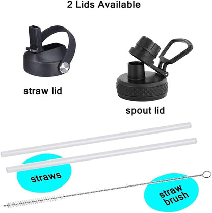 SENDESTAR Water Bottle 32oz,2 Lids(Straw lid),Wide Mouth Stainless Steel Vacuum Insulated Double Wall Keep Liquids Cold or Hot All Day,Sweat Proof Sport Design,Fit Car Cup Holder(White&Tiffany)