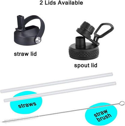 SENDESTAR Water Bottle 32oz,2 Lids(Straw lid),Wide Mouth Stainless Steel Vacuum Insulated Double Wall Keep Liquids Cold or Hot All Day,Sweat Proof Sport Design,Fit Car Cup Holder(Gray&Black)