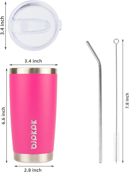 BJPKPK 20 oz Insulated Tumblers With Lid And Straw Travel Coffee Mug Tumbler Cup,Pink