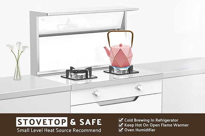 Toptier Cast Iron Teapot, Stovetop Safe Japanese Cast Iron Tea Kettle, Diamond Design Tea Pot with Removable Infuser for Loose Tea, 40 Ounce (1200 ml), Pink