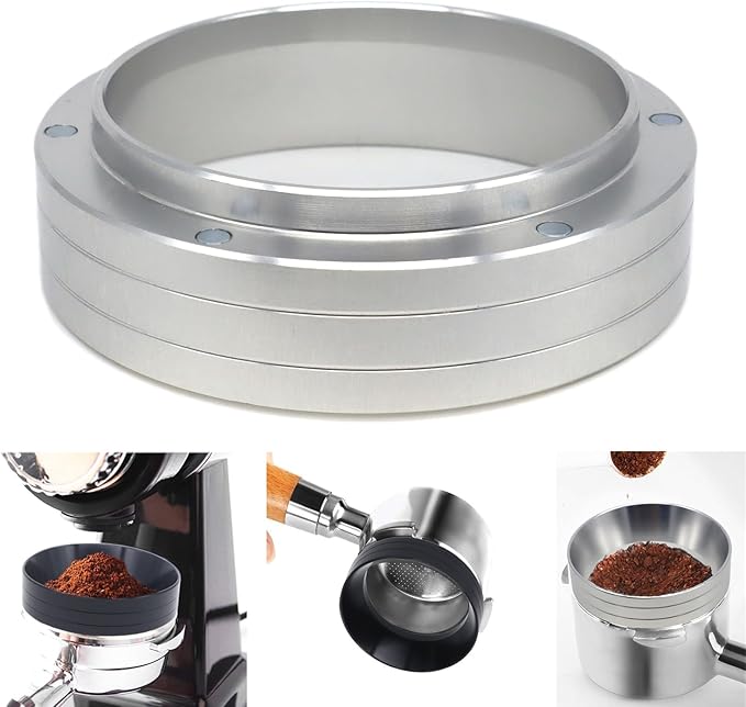 51mm Magnetic Espresso Dosing Funnel Lightweight Aluminum Coffee Dosing Ring Compatible 51mm Portafilter (Silvery, 51mm)