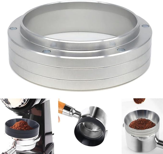 58mm Magnetic Espresso Dosing Funnel Lightweight Aluminum Coffee Dosing Ring Compatible 58mm Portafilter (Silvery, 58mm)