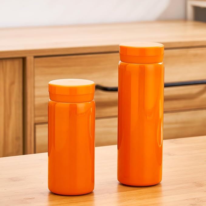 Mini Thermos Cute Water Bottle - 7 oz Tiny Insulated Vacuum 18/10 Stainless Steel Small Flask - Leak Proof & Spill Proof & Keeps Cold and Hot for Drink, Coffee, Tea - Orange