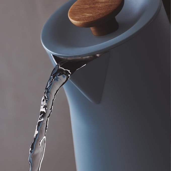 Fellow Corvo EKG Pro Electric Tea Kettle - Quick Heating, Precise Temperature Control Electric Kettle, Scheduling, Built-in Brew Timer for Boiling Water - Hazy Blue with Maple Handle - 0.9 Liter