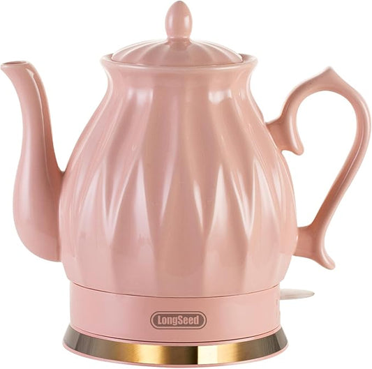 Ceramic Electric Kettle, 1.5L/1200W Boil Water Quickly and Easily with Boil-Dry Protection Auto Shut Off, Detachable Swivel Base, Diamond Cut Glazed