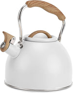 Load image into Gallery viewer, Tea Kettle, Vegoran 100 OZ / 3 Liter Whistling Tea Kettle, Tea Pots for Stove Top Food Grade Stainless Steel with Wood Pattern Folding Handle, Loud Whistle Kettle for Tea, Coffee, Milk (White)