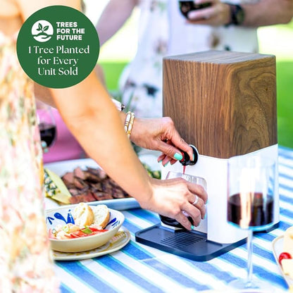 Bebly Box Drink Dispenser and Wine Dispenser | Walnut Design | Insulated - No Sweating - No Watered Down Drinks - Simple - Stylish - Mess Free Beverage Dispenser | Includes Freezable, Reusable 3L Bag