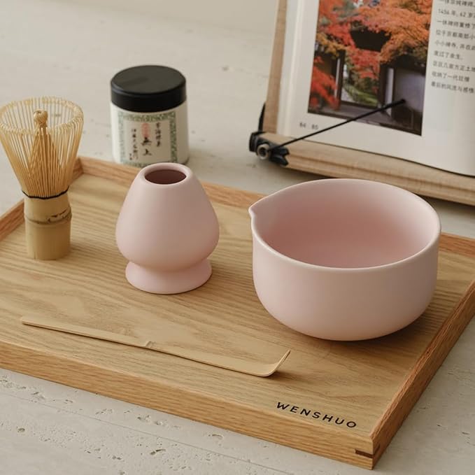 Matcha Kit - Premium Matcha Whisk Set with Traditional Bamboo Tools, Ideal Matcha Tea Set for Home (Matte Soft Pink)