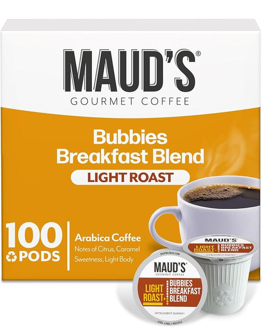 Maud's Breakfast Blend Coffee Pods, 100 ct, Light Roast Coffee in Recyclable Single Serve Pods – 100% Arabica Beans, Compatible with Keurig K Cups Maker