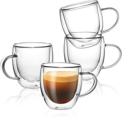 Sweese 5oz Double Wall Glass Espresso Cups Set of 4, Clear Glass Espresso Shot Cups Perfect for Cappuccino, Latte, Tea
