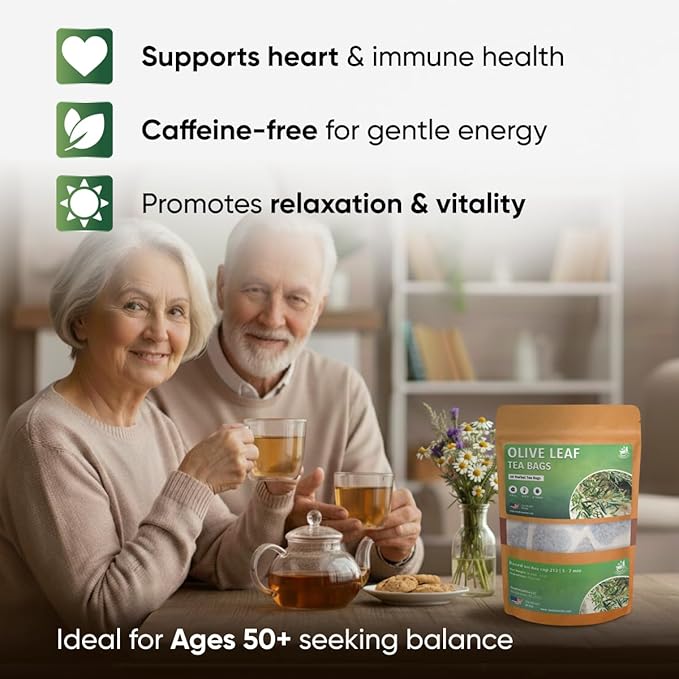 Olive Leaf Tea Bags – 50 Bags (Premium Dried Olive Leaf Tea - 50 Count), Natural Extract Caffeine-Free Herbal Tea for Health & Immune Support