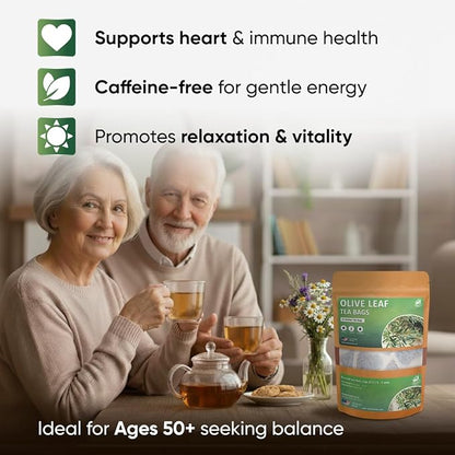 Olive Leaf Tea Bags – 50 Bags (Premium Dried Olive Leaf Tea - 50 Count), Natural Extract Caffeine-Free Herbal Tea for Health & Immune Support