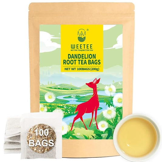 WT WEETEE Raw Dandelion Root Tea Bags, 100 Count Premium Dandelion Tea, Natural, Unprocessed, Earthy Flavor, Caffeine Free Herbal Tea