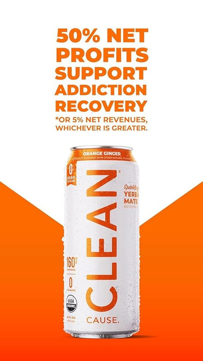 NEW CLEAN Cause Zero Sugar Strawberry Lemonade Yerba Mate Tea Sparkling, USDA Organic Energy Drink Alternative, Zero Calorie, 160mg Natural Caffeine, Soda Alternative (16oz cans, 12-Pack Case)