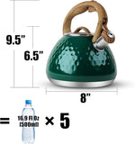 Load image into Gallery viewer, Tea Kettle, Toptier Teapot Whistling Kettle with Wood Pattern Handle Loud Whistle, Food Grade Stainless Steel Tea Pot for Stovetops Induction Diamond Design Water Kettle, 2.7-Quart Dark Green