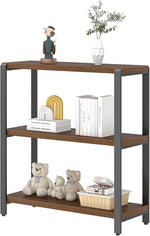 Load image into Gallery viewer, FOLUBAN Small Bookshelf and Bookcase, 3 Tier Low Short Book Shelf, Industrial Metal and Wood Book Case for Living Room Bedroom, Rustic Walnut