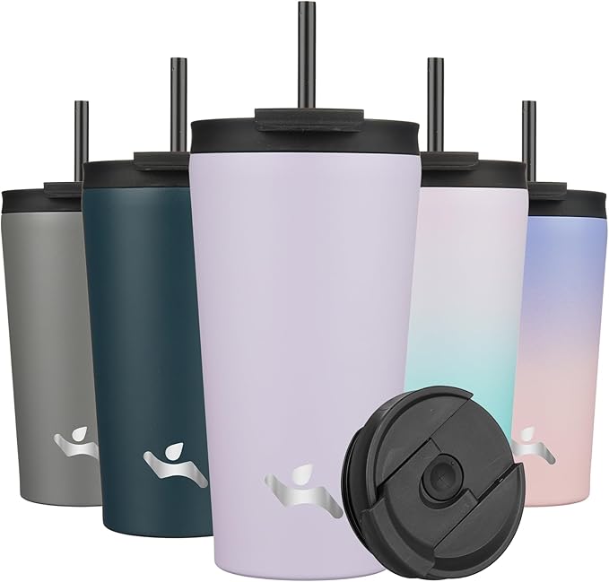 18 OZ Insulated Tumbler with Lid and 2 Straws Stainless Steel Water Bottle Vacuum Travel Mug Coffee Cup,Taro