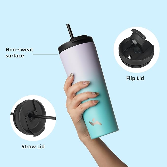 34 OZ Insulated Tumbler with Lid and 2 Straws Stainless Steel Water Bottle Vacuum Travel Mug Coffee Cup,Lavender Green