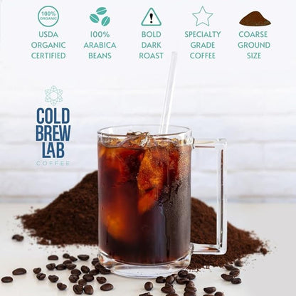 Cold Brew Organic Coarse Ground Coffee, Colombian Supremo, Dark Roast, Coarse Grind for Cold Brew Coffee & French Press,1 LB