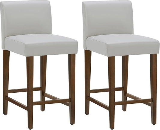 CHITA Counter Height Bar Stools Set of 2, 27" H Seat Height Upholstered Barstools, PU Leather in Creamy Grey