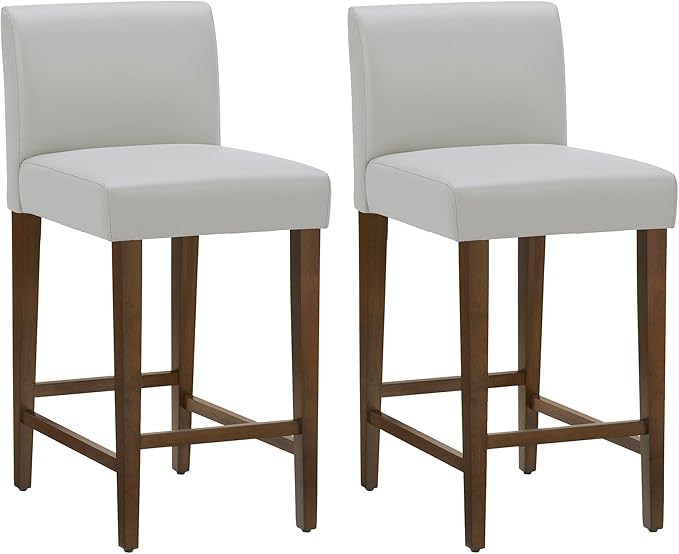 CHITA Counter Height Bar Stools Set of 2, 27" H Seat Height Upholstered Barstools, PU Leather in Creamy Grey