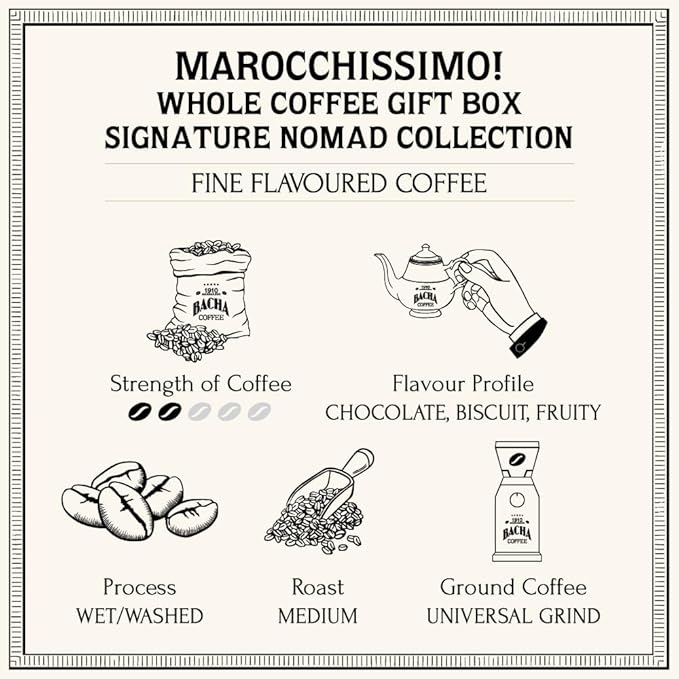 Bacha Coffee | Marocchissimo! Fine Flavoured Signature Nomad Collection, 100% Arabica Specialty Coffee, Whole Beans, Medium Roast, 250g