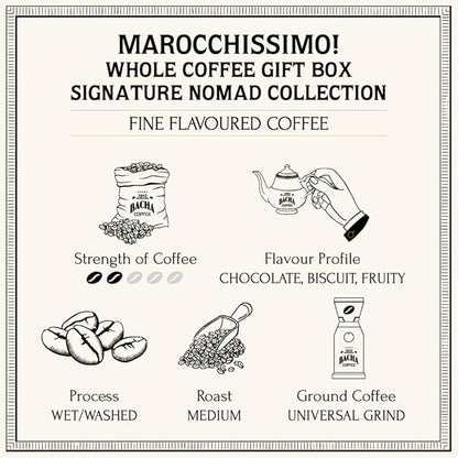 Bacha Coffee | Marocchissimo! Fine Flavoured Signature Nomad Collection, 100% Arabica Specialty Coffee, Whole Beans, Medium Roast, 250g