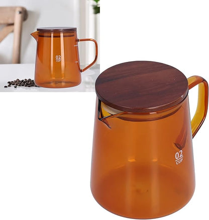 Glass Coffee Server, 500ml Coffee Pour over Carafe Pour over Coffee Pot Coffee Glass Pot with Wooden Lid for Home Office(Brown)