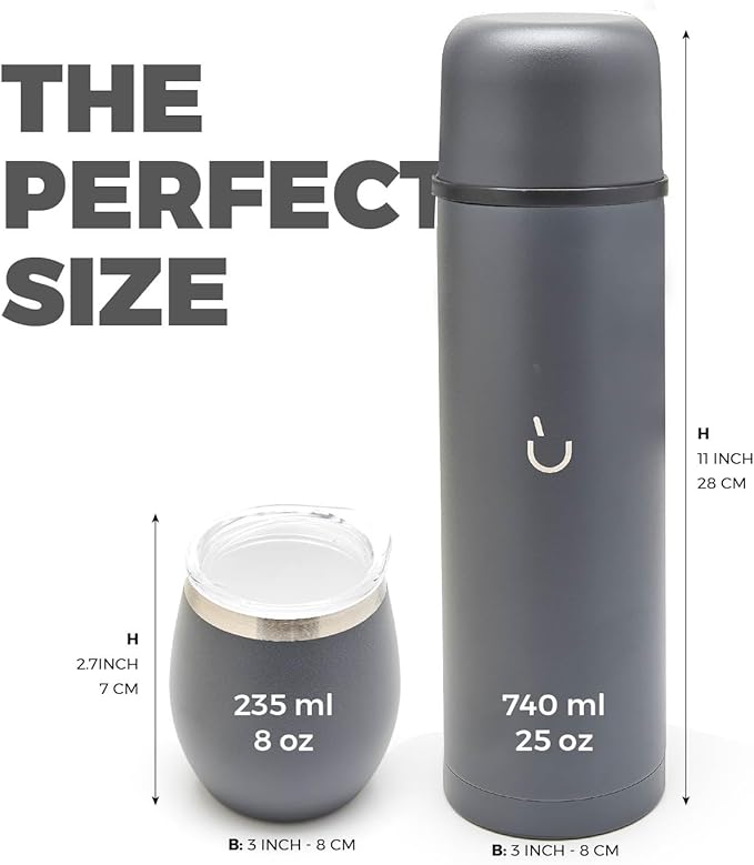 BALIBETOV Complete Yerba Mate Set - Modern Mate Gourd, Thermal Flask, Bombilla and Cleaning Brush Included - All Premium Quality 304 18/8 Stainless Steel (Gray)