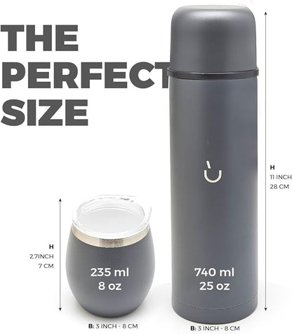 BALIBETOV Complete Yerba Mate Set - Modern Mate Gourd, Thermal Flask, Bombilla and Cleaning Brush Included - All Premium Quality 304 18/8 Stainless Steel (Gray)