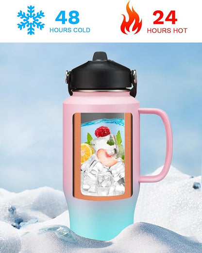 32 OZ Insulated Water Bottle Tumbler - with Straw & Spout Lid, Paracord Handle, Stap Carrying Case, Cold-48H & Hot-24H, Stainless Steel Tumblers with Handle, Slim Water Bottle that Fits in Cup Holder