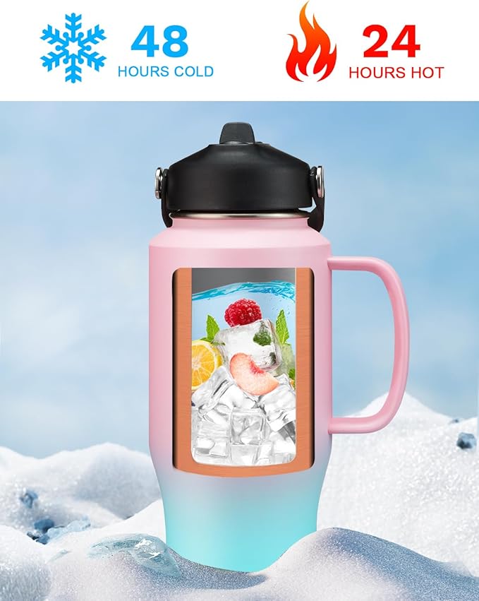 32oz 40oz Insulated Water Bottle with Handle, Leakproof Straw Lid, Pop-up Chug Lid, Paracord Handle and Storage Carrier Bag, Keep Cold 48h & Hot 24h, Slim Travel Tumbler Fit in Car Cup Holder