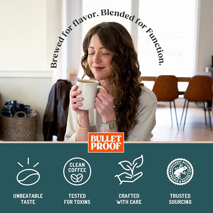 Bulletproof The High Achiever Ground Mushroom Coffee, 10oz, High Caffeine with Lion's Mane, B Vitamins and Adaptogens for Energy & Focus, Medium-Dark Roast