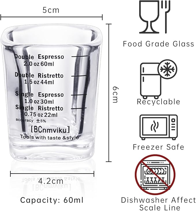 Espresso Shot Glass Liquid Heavy Sturdy Glass Shot Glasses Measuring cup Wine Glass 1 Pack 2oz/60ml By BCnmviku(Sturdy 1Pack)