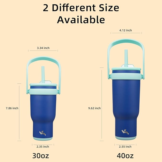 40 oz Tumbler with Side Handle, Insulated Water Bottle with Straw and 2 in 1 Lid, Stainless Steel Cup Travel Coffee Mug for Sports Office Gym,Dark Blue